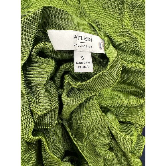 Chartreuse Knit Midi Tank Dress SMALL Bodycon Silky Ruched Designer $445 - Picture 10 of 10